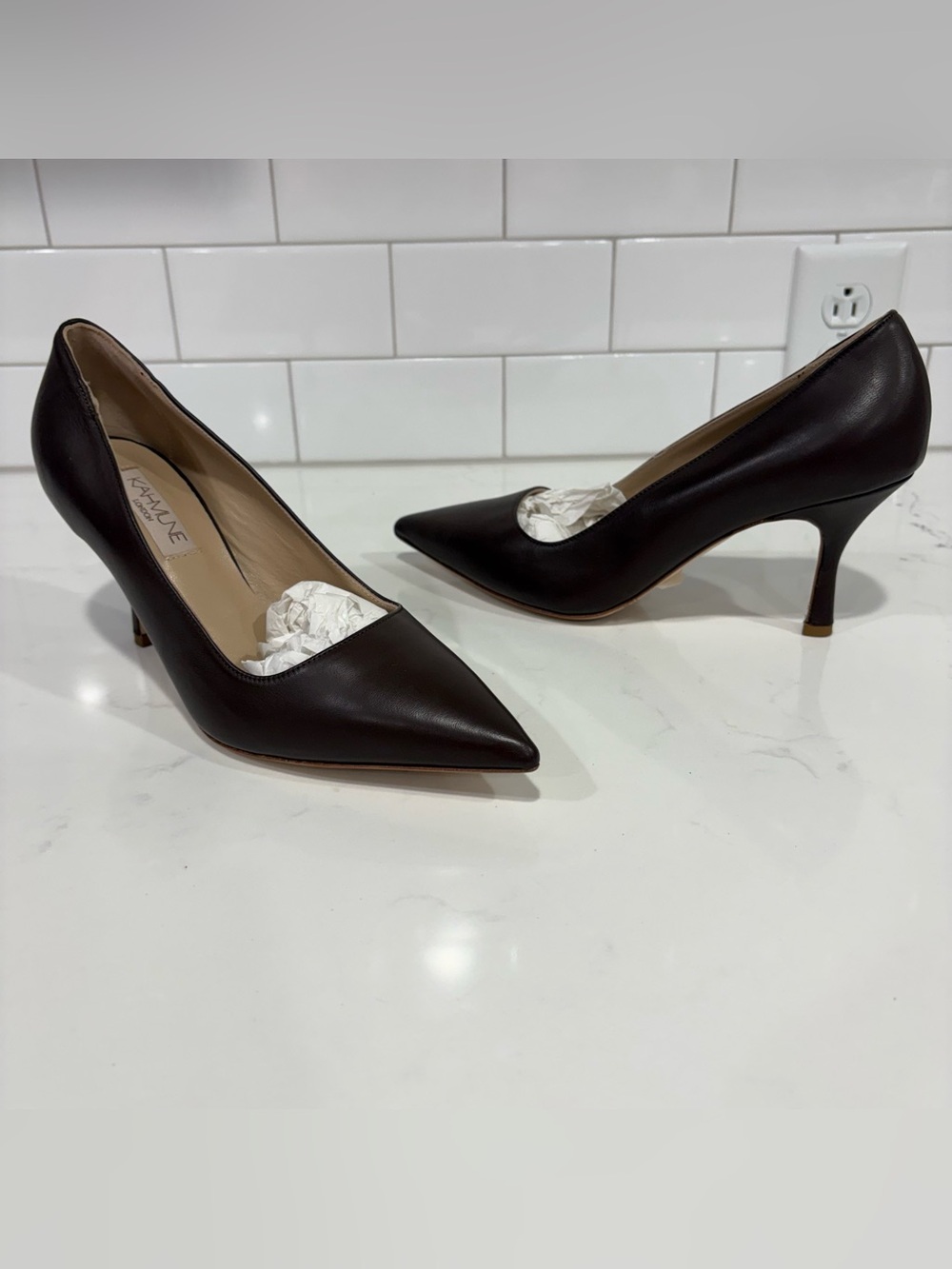 Kahmune | Pumps Heeled Shoes Becky Chocolate Brown Leather NEW- Size 39 8
